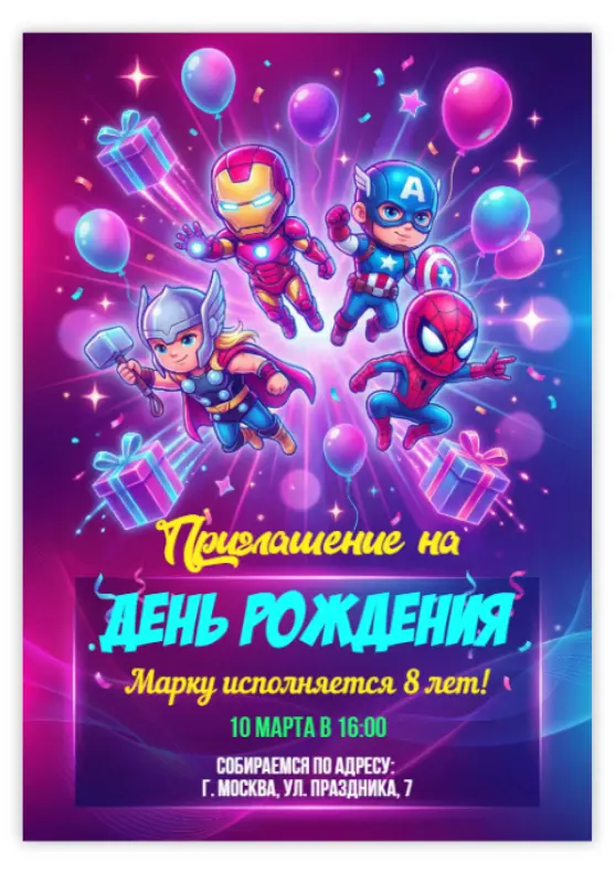 Героическое приглашение с супергероями