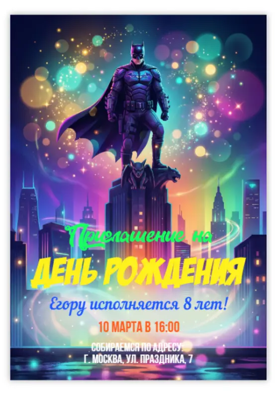Неоновое приглашение с Бэтменом