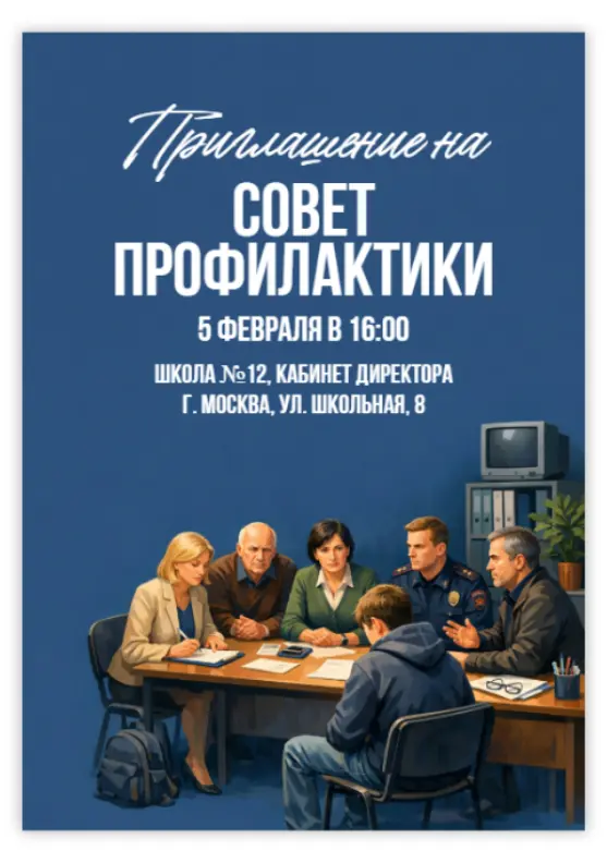 Официальное приглашение на совет профилактики