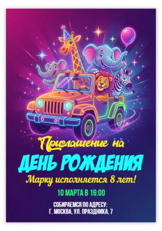 Приглашение для дня рождения с животными