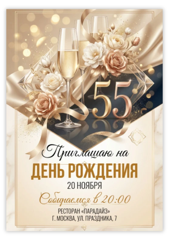 Приглашение на день рождения «55 лет»