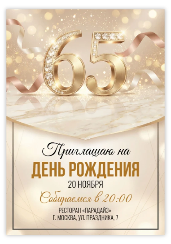 Приглашение на день рождения «65 лет»