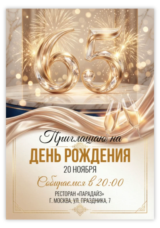 Приглашение на день рождения «65 лет»