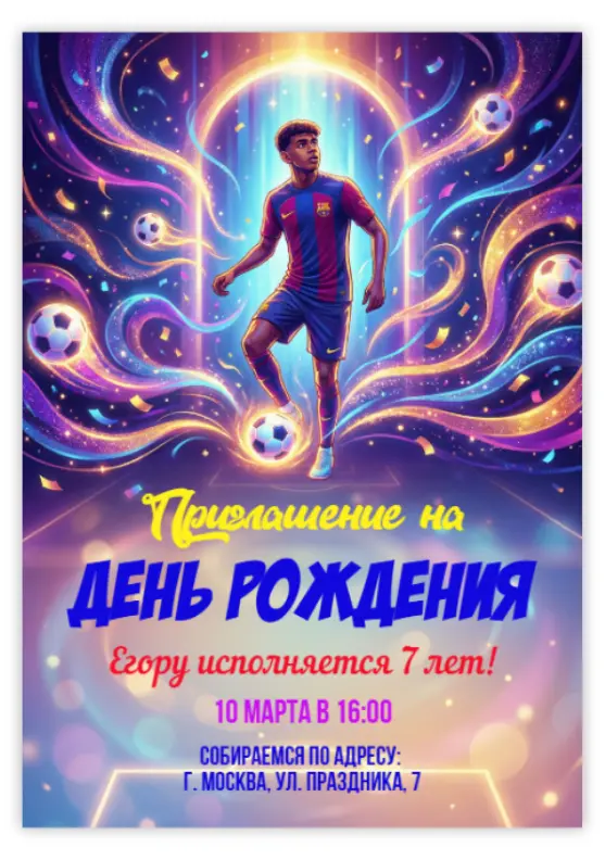 Приглашение на день рождения с футболистом Ямалем