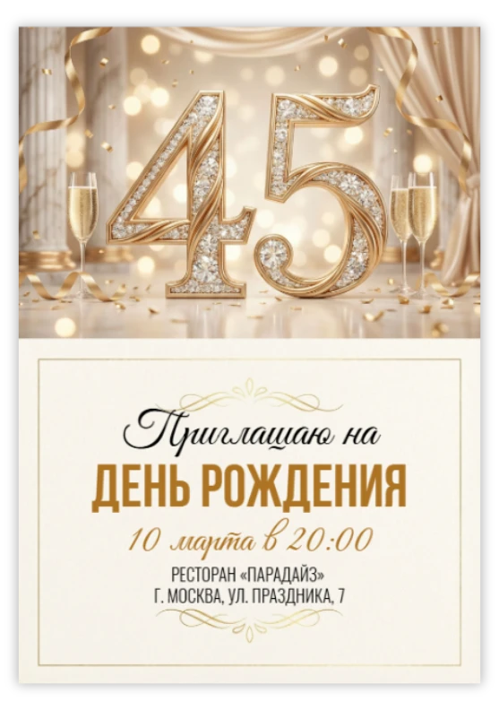 Приглашение на юбилей «45 лет»