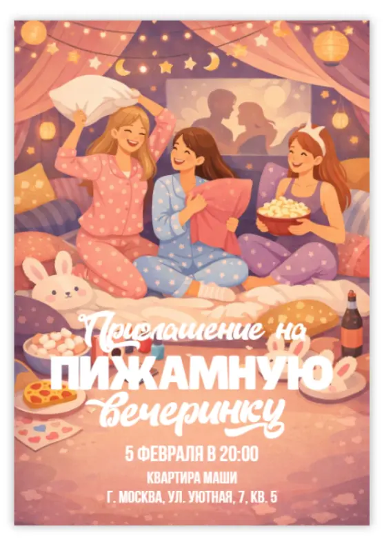 Приглашение на пижамную вечеринку
