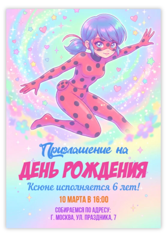 Приглашение на праздник «Леди Баг»