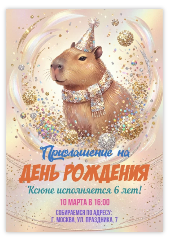 Приглашение на вечеринку «Капибара»