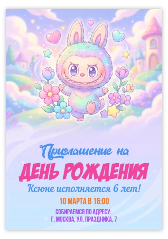 Приглашение на вечеринку «Лабубу»