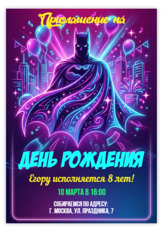 Пригласительное на день рождения с Бэтменом