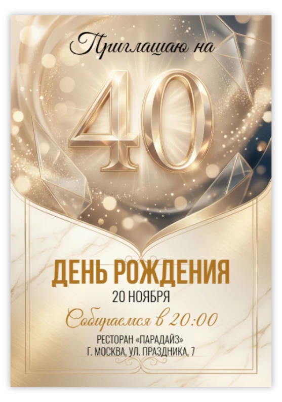Пригласительное на юбилей «40 лет»