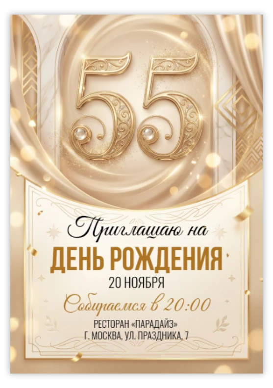 Пригласительное на юбилей «55 лет»