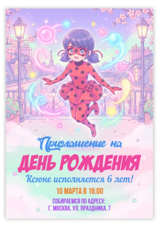 Пригласительное на вечеринку «Леди Баг»